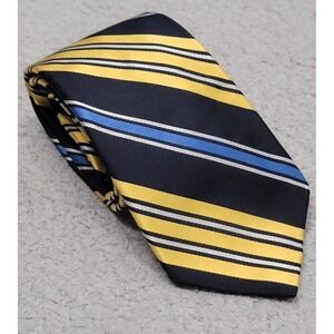 Hart Schaffner Marx Tie Mens Navy Yellow Blue Repp Stripe Silk Made in USA